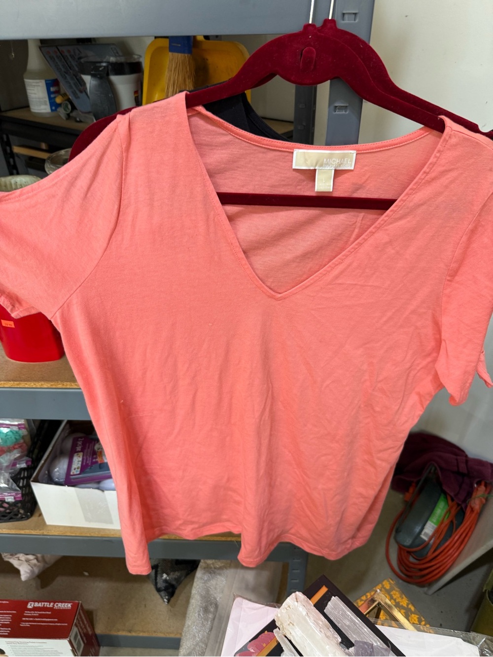 Michael Kors Coral V-Neck Short Sleeve Tee Top